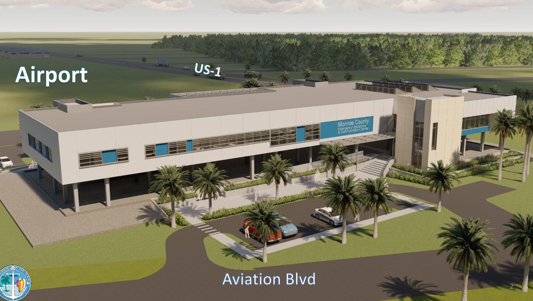 An artist rendering of the front entrance of the EOC